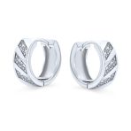 Elegant CZ Hoop Earrings with Cubic Zirconia Accent for Men in Sterling Silver - Image 2