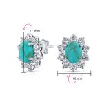 Vintage Style Oval CZ Halo Turquoise Stud Earrings Silver Plated - Image 3
