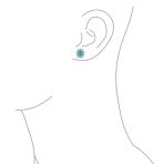 Vintage Style Oval CZ Halo Turquoise Stud Earrings Silver Plated - Image 4