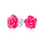 Romantic 3D Carved Flower Pink Peach Rose Stud Earrings Lightweight 10MM - Image 11