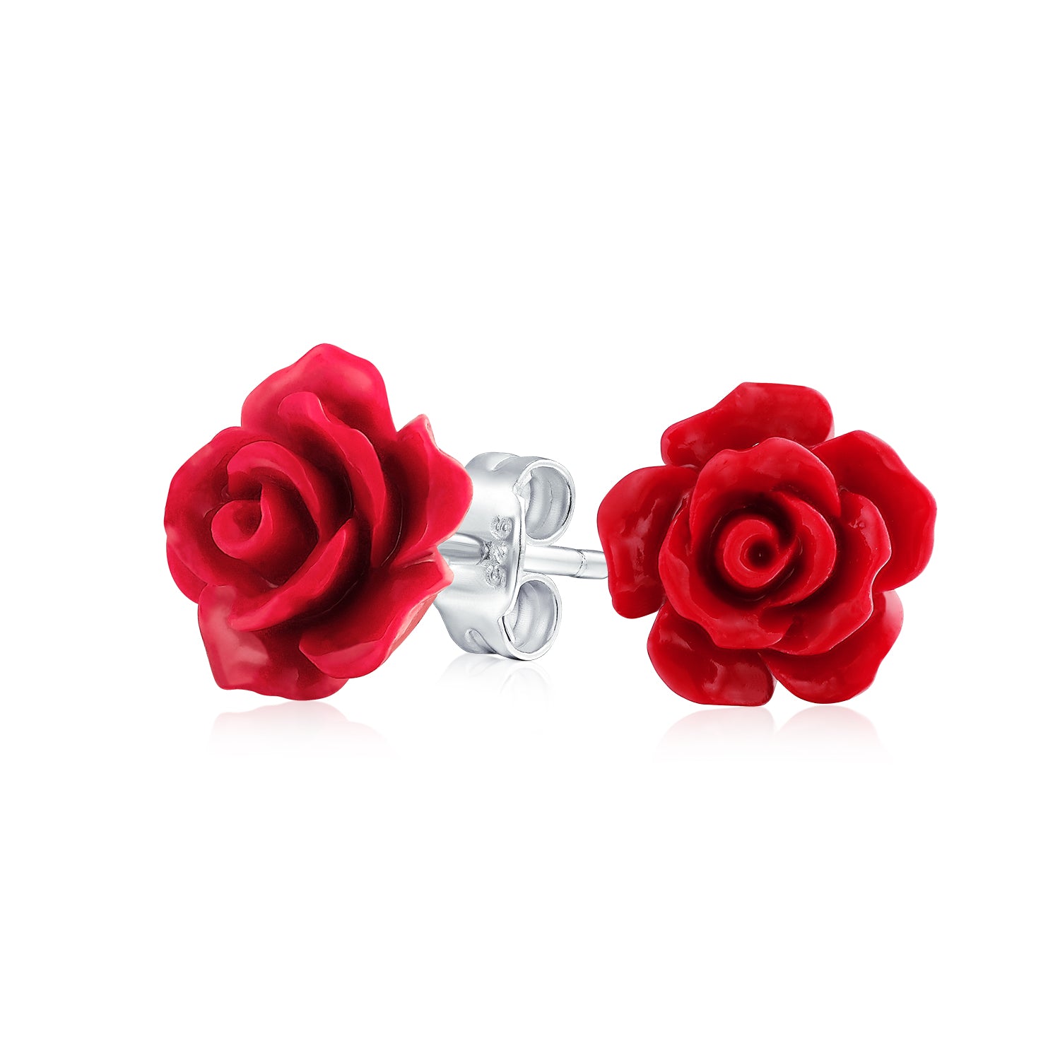 stud-earring-red-floral-3d_or-zea1055-az_1 Romantic 3D Carved Flower Pink Peach Rose Stud Earrings Lightweight 10MM - Image 1