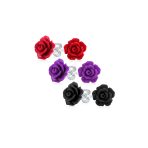 Romantic Set of 3 Floral 3D Carved Red, Purple, Black, Rose Flower Stud Earrings 10MM - Image 3