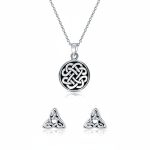 Celtic Knot Necklace & Trinity Infinity Stud Earrings Set Oxidized Silver