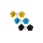 Romantic Set of 3 Floral 3D Carved Red, Purple, Black, Rose Flower Stud Earrings 10MM - Image 5
