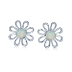 Spring Flower White Created Opal Daisy Stud Earring .925 Sterling Silver - Image 2