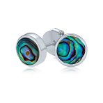 Round Bezel Set Abalone Shell Stud Earrings Silver 7MM