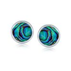 Round Bezel Set Abalone Shell Stud Earrings Silver 7MM - Image 2