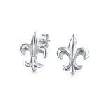 Ancient Symbol Fleur De Lis CZ Stud Earrings Sterling Silver