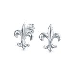 Ancient Symbol Fleur De Lis CZ Stud Earrings Sterling Silver
