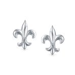 Ancient Symbol Fleur De Lis CZ Stud Earrings Sterling Silver - Image 2