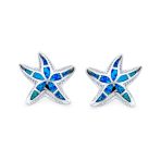 Nautical Blue Opal Starfish Stud Earrings in Sterling Silver for Beach Vacation - Image 2