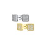 Set of 2 Geometric Square CZ Stud Earrings Gold Sterling Silver 5MM - Image 2