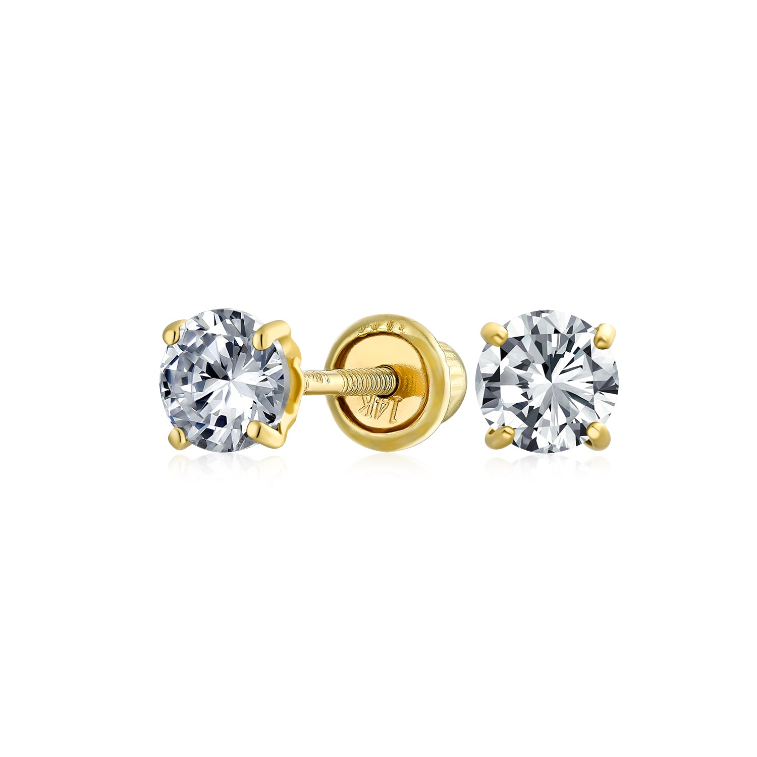 stud-round-cz-gold-14k_eh-3mm4pr-cl-az_1 Classic Tiny .25CT Solitaire Cubic Zirconia 14K Gold Stud Earrings 3MM CZ - Image 1