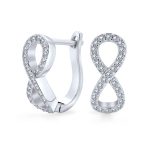 Cubic Zirconia Pave CZ Love Knot Infinity Huggie Earrings Hinge Closure .925 Sterling Silver