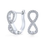 Cubic Zirconia Pave CZ Love Knot Infinity Huggie Earrings Hinge Closure .925 Sterling Silver