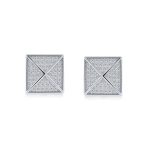 Geometric Men's Square CZ Stud Earrings, Sterling Silver, 9-11 MM Pyramid Design - Image 2