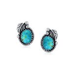 Native American Style Gemstone Bezel Leaf Rope Stud Earrings in Sterling Silver - Image 8