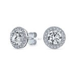 Round Solitaire Halo Purple CZ Stud Earrings.925 Sterling Silver 8MM - Image 4