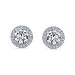 Round Solitaire Halo Purple CZ Stud Earrings.925 Sterling Silver 8MM - Image 8