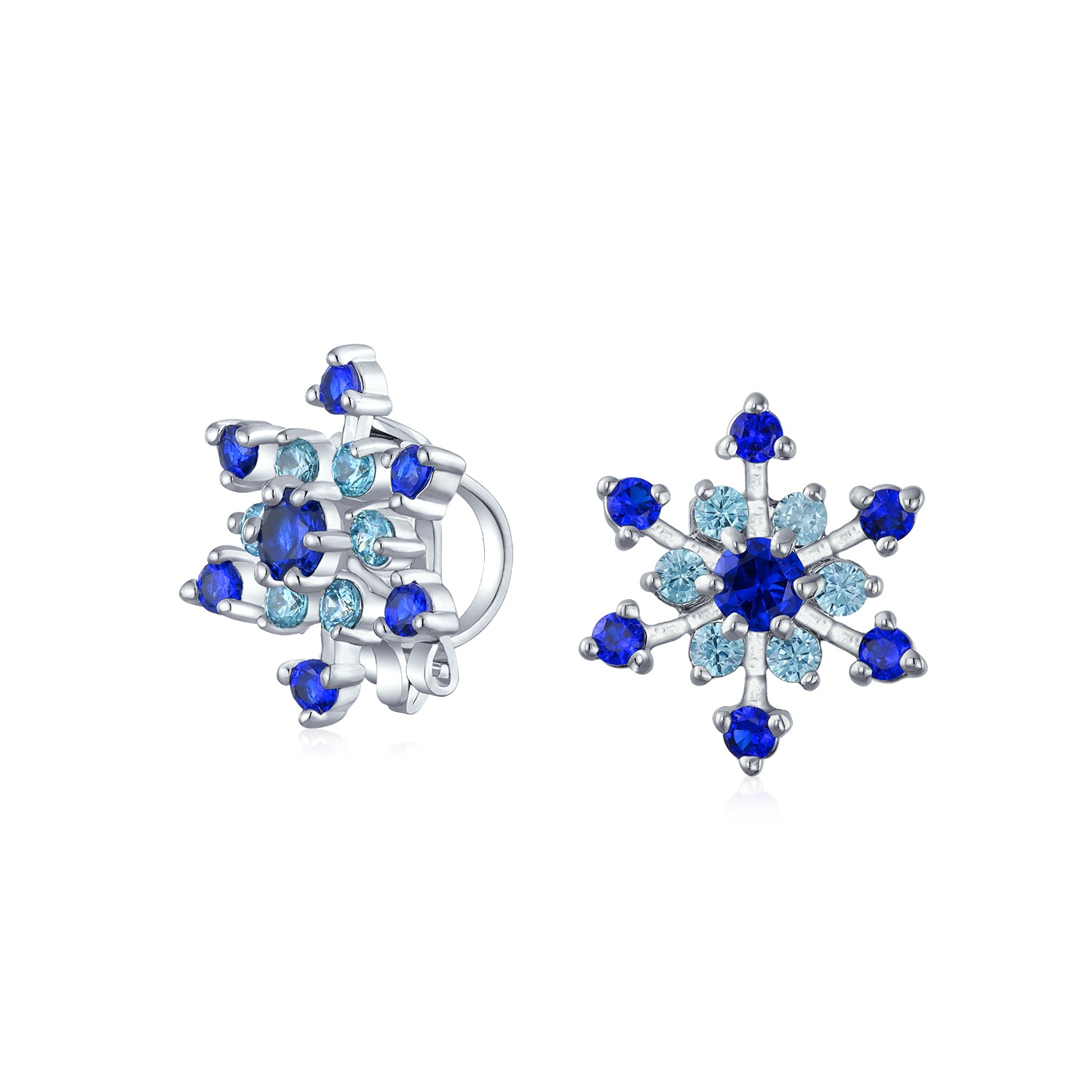 studs-clipon-earrings-blue-snowflake_oa-21ola1168-c-az_1 Christmas Party CZ Aqua Star Snowflake Clip-On Earrings Silver Plated - Image 1