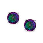 Set of 2 Round & Square Mystic Rainbow CZ Stud Earrings Sterling Silver 10MM - Image 7