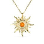 Irradiance CZ Accents Orange Fire Opal Pendant Necklace Gold Plated Silver - Image 2
