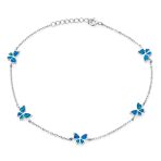 Summer Garden Butterfly Opal Charm Anklet Ankle Bracelet Sterling Silver