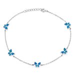 Summer Garden Butterfly Opal Charm Anklet Ankle Bracelet Sterling Silver