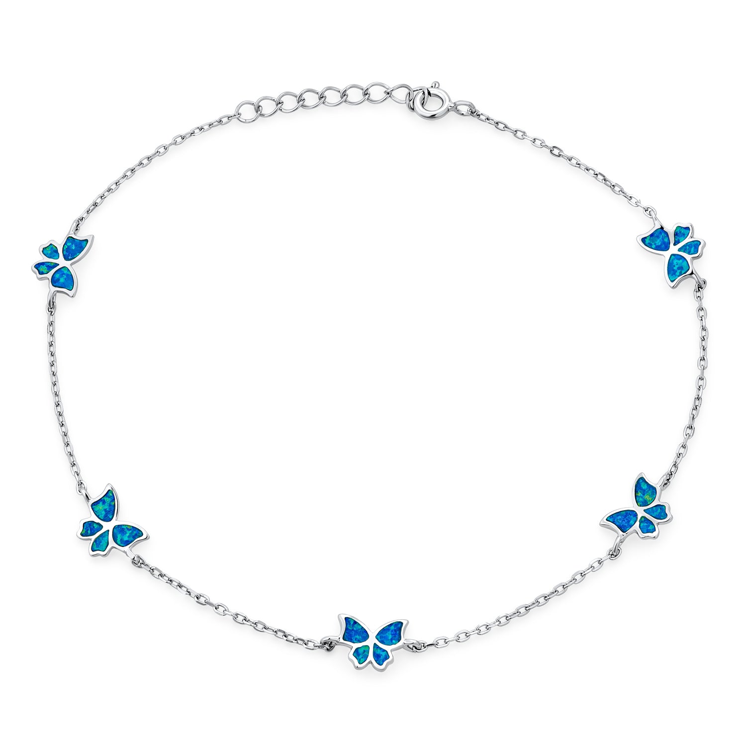 summer-butterfly-charm-opal-anklet-xny-abs1211a2-01 Summer Garden Butterfly Opal Charm Anklet Ankle Bracelet Sterling Silver - Image 1
