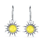 Tropical Honeymoon Dangle Gemstone Earrings with Amber and Sterling Silver - Image 2