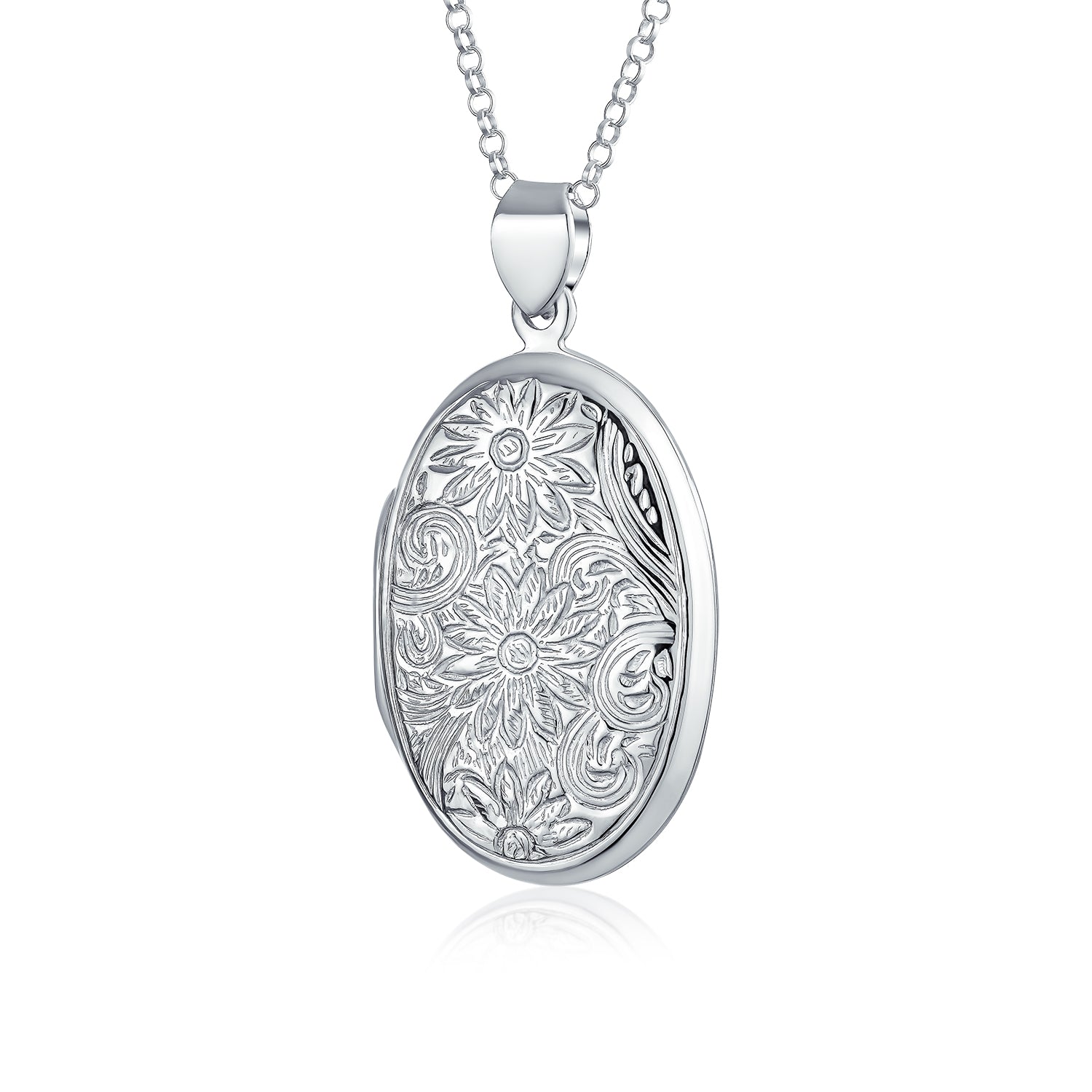 sunflower-locket-vintage-silver-photo_pmr-l10239-az_1 Vintage Sunflower Photo Oval Sterling Silver Locket Necklace - Image 1