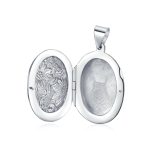 Oval Photo Keepsake Locket Necklace Floral Sunflower Embossed Design Oxidized .925 Sterling Silver - Image 2