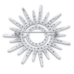 Summer Flaming Sunshine Micro Pave CZ Starburst Brooche Pin Silver Plated - Image 2