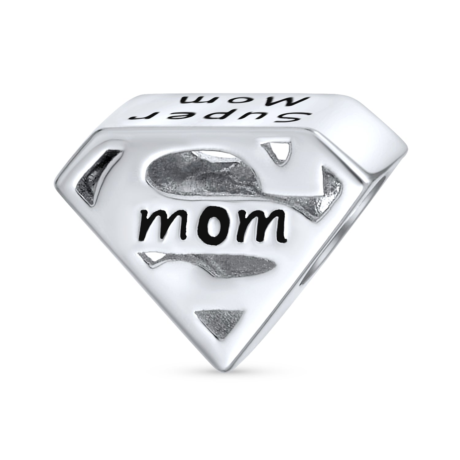 super-mom-charm-bead-silver_pbx-hs-785-s Mother's Day SUPER MOM Charm Bead Sterling Silver Fits European Bracelet - Image 1