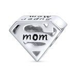 Set of 2 Mother's Day SUPER MOM and BFF Friendship Charm Bead Sterling Silver - Image 2