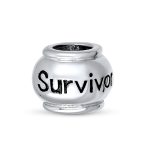 Set of 2 Ribbon Breast Cancer Survivor Message Dangle Charm Bead Silver - Image 2