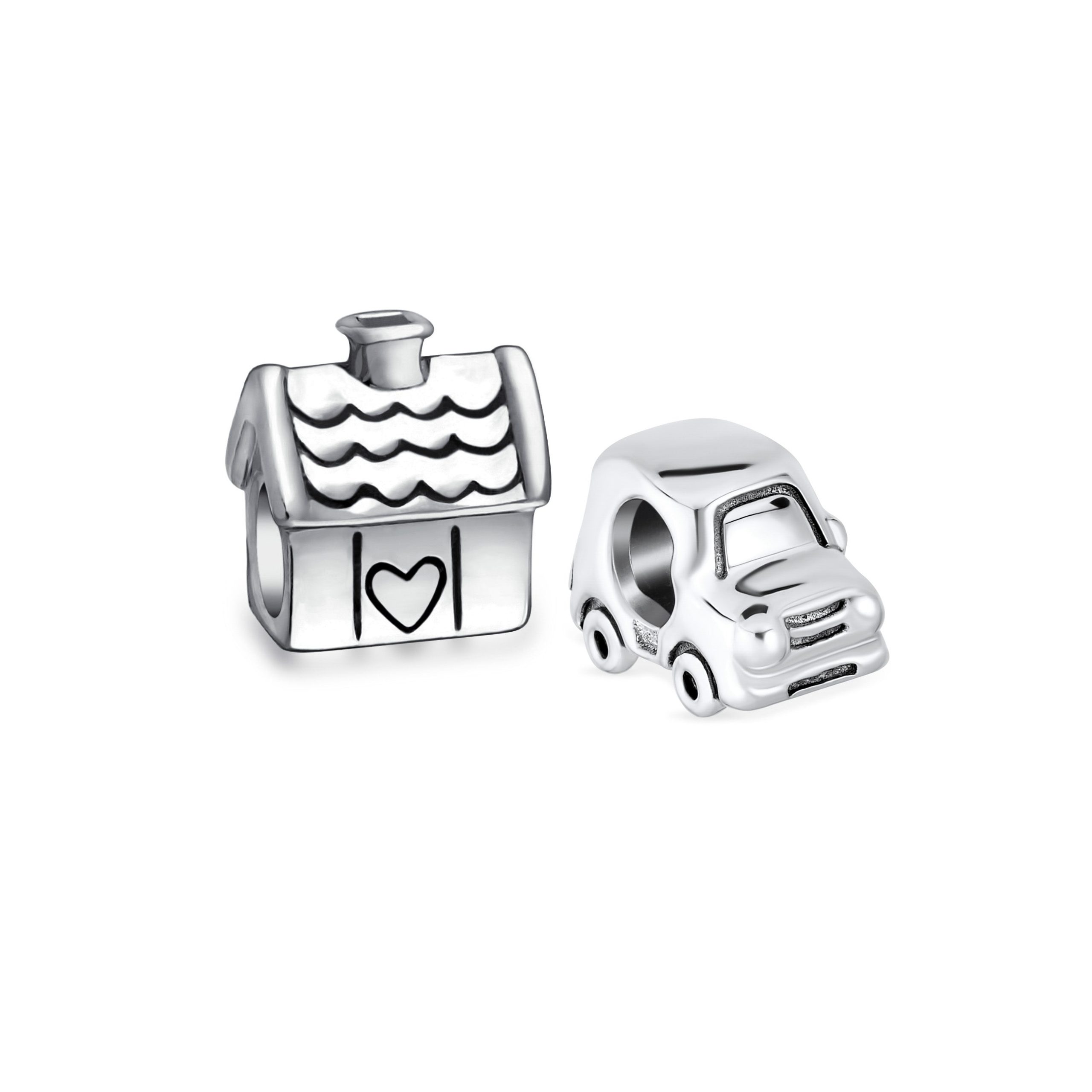 suv-jeep-charm-bracelet-pbx-hs-456-drk-set-az Set of 2 SUV Jeep Car and Sweet Heart New Homeowner Charm Bead Sterling Silver - Image 1