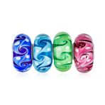 Murano Glass Charm Bead Set Multi-Color Ocean Wave Swirl Sterling Silver Fit