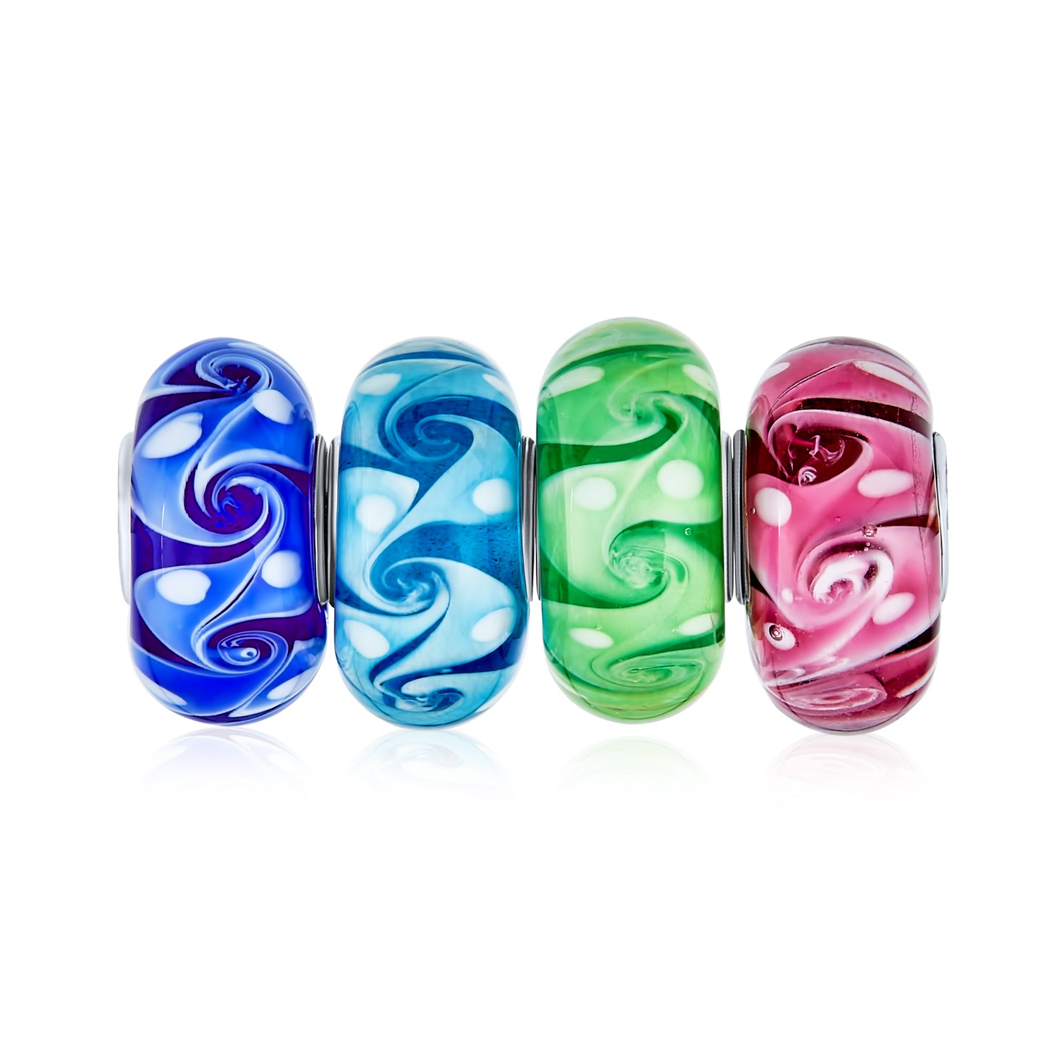 swirl-silver-charm-bead-set-pack_3dpbx-4fswrl_1 Murano Glass Charm Bead Set Multi-Color Ocean Wave Swirl Sterling Silver Fit - Image 1
