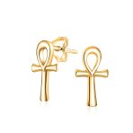 Egyptian Ankh Cross Sterling Silver Small Stud Earrings - Image 2