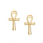 Egyptian Ankh Cross Sterling Silver Small Stud Earrings - Image 5