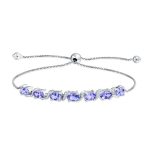 Lavender Purple Natural Amethyst Zircon Accent Bolo Tennis Bracelet .925 Sterling Silver Adjustable
