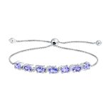 Lavender Purple Natural Amethyst Zircon Accent Bolo Tennis Bracelet .925 Sterling Silver Adjustable