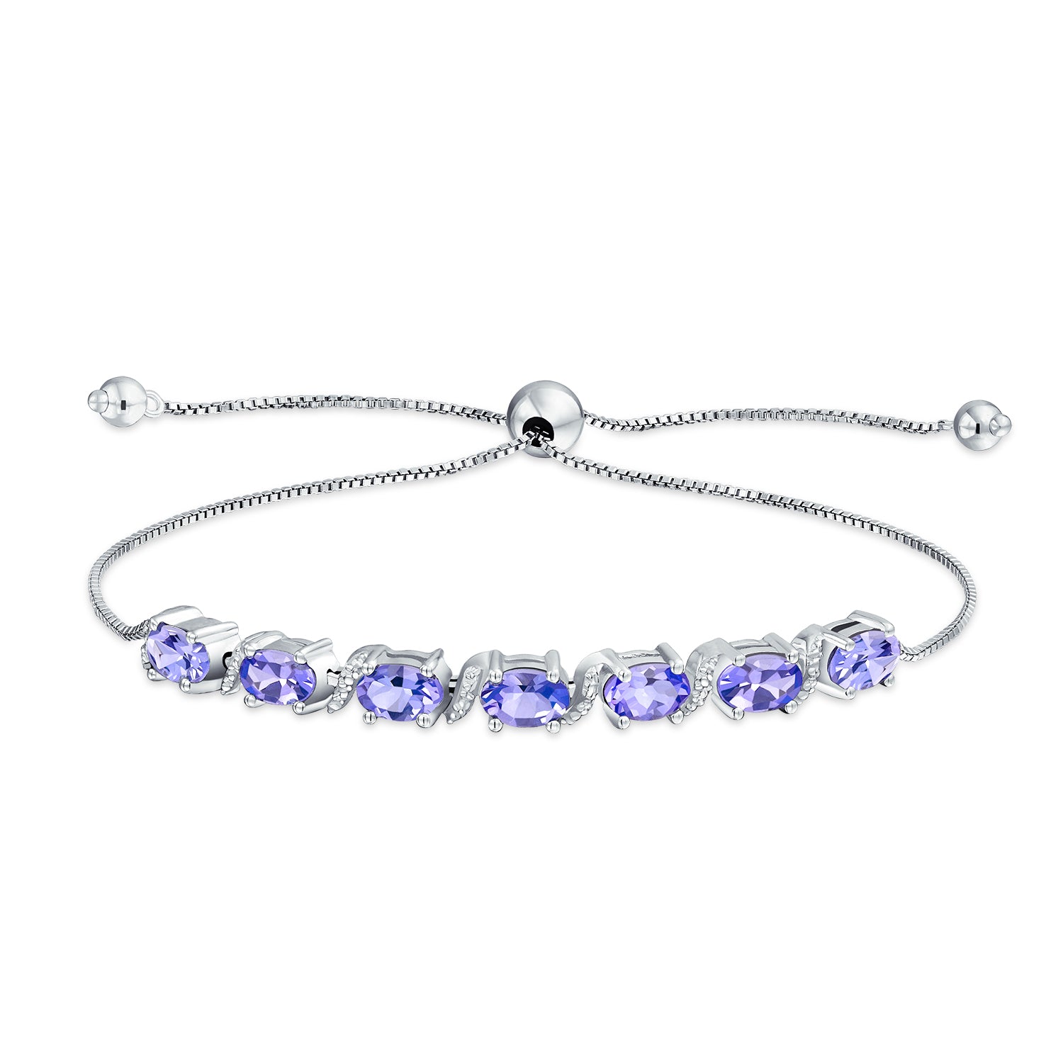 tanzanite_sterling_silver_bolo_adjustable_tennis_bracelet_bs-ambr-542-az_1 Lavender Purple Natural Amethyst Zircon Accent Bolo Tennis Bracelet .925 Sterling Silver Adjustable - Image 1