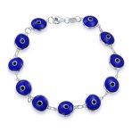 Good Luck Amulet Turkish Translucent Green Glass Evil Eye Bracelet .925 Sterling Silver 7.5 Inch - Image 5