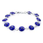 Good Luck Amulet Turkish Translucent Green Glass Evil Eye Bracelet .925 Sterling Silver 7.5 Inch - Image 23