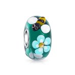 Set of 2 Bee & Ladybug Flower Murano Glass Charm Bead Sterling Silver - Image 2