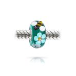 Set of 2 Dragonfly Gold Plated Dangle & Teal Bee Flower Glass Silver Charm Bead - Image 3