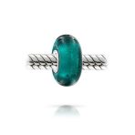 Set of 2 Translucent Solid Teal Blue Green Glass Charm Bead Sterling Silver Core - Image 3