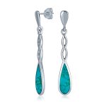 Linear Infinity Spiral Twist Teardrop Dangle Gemstone Earrings Blue Turquoise